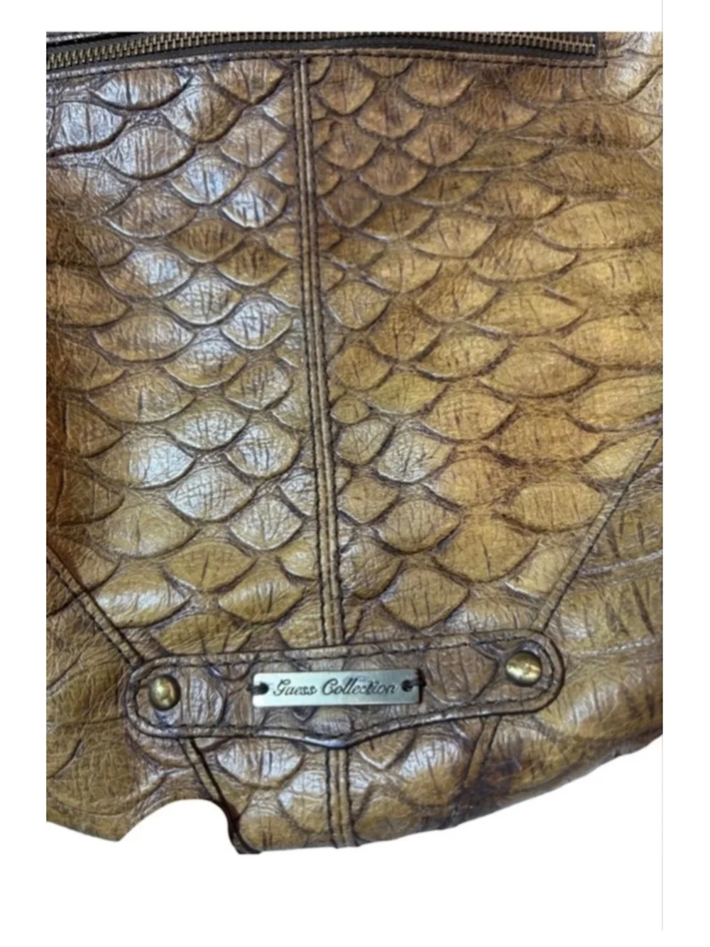 Vintage Guess Collection Brown Faux Snakeskin Hobo Shoulder Bag Y2K Boho flaw